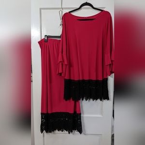 Hot Pink Top & Skirt w/ Black Lace Trim 1X